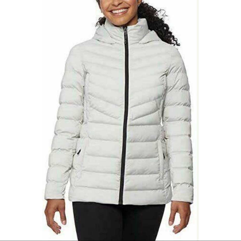 NWT 32 Degrees 4-Way Stretch Hooded Coat Jacket in Silver Post